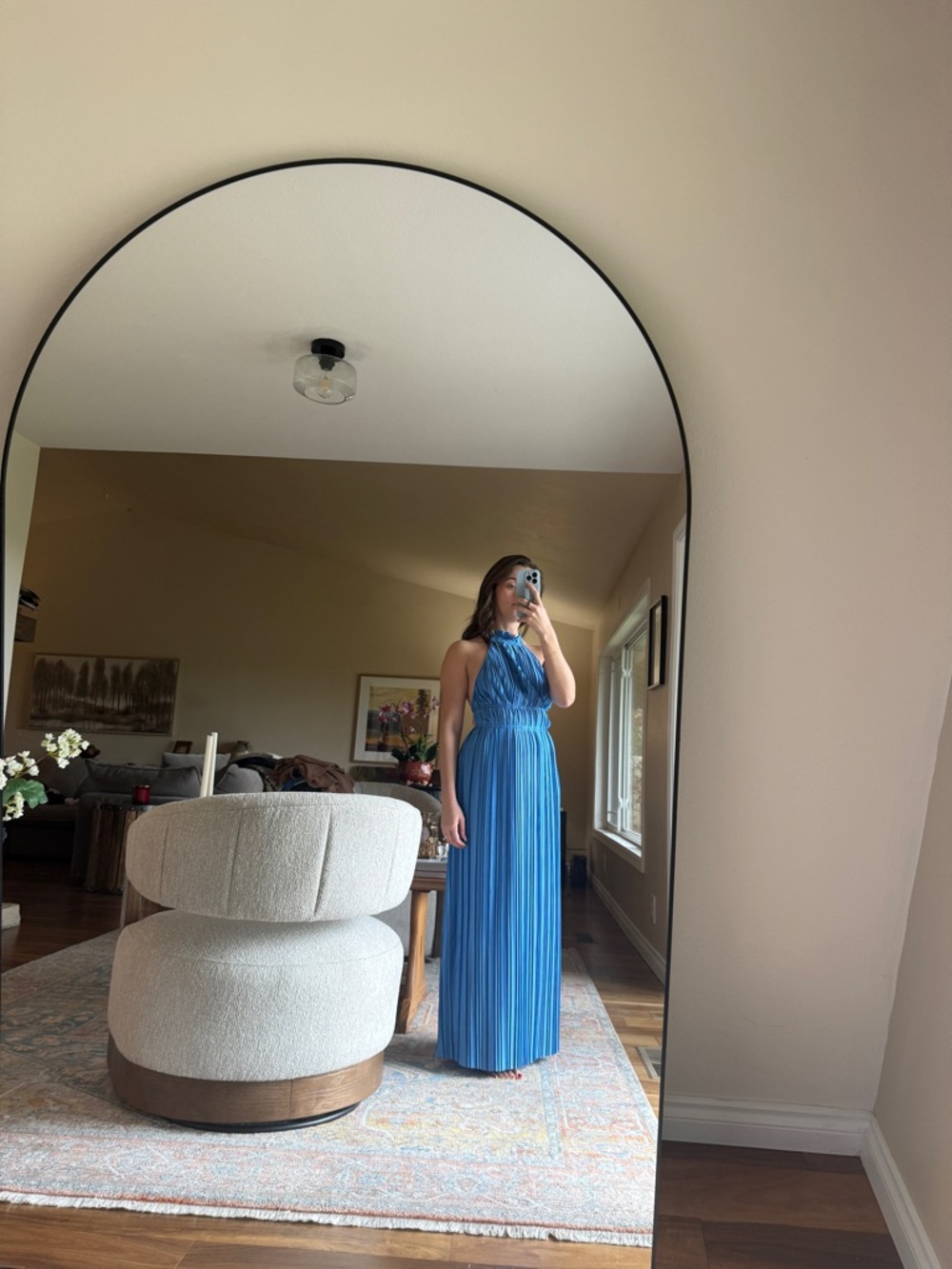 Elegant Blue Maxi Halter Dress - Classic Women's Evening Gown